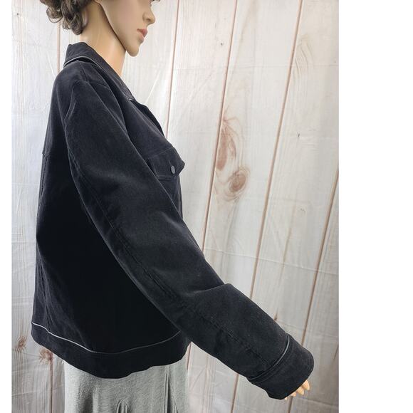 NWT Nienhaus & Lotz Women 14 Blk Fully lined Corduroy Jacket Faux Leather Trim - Picture 4 of 10